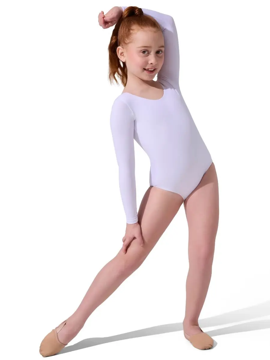 Capezio Little Girls' Team Basics Long Sleeve Leotard, White, 6-8 | Breathable, Fitted for Dance & Cheer - view 4
