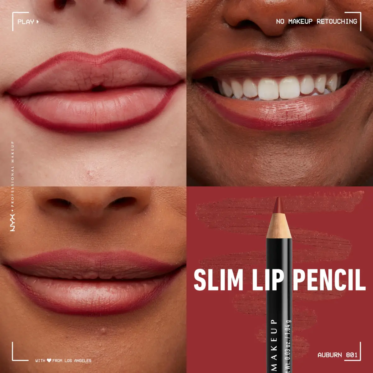 NYX PROFESSIONAL MAKEUP Slim Lip Liner Pencil Auburn (0.8g / 0.03oz) | Long-Lasting & Hydrating - view 5