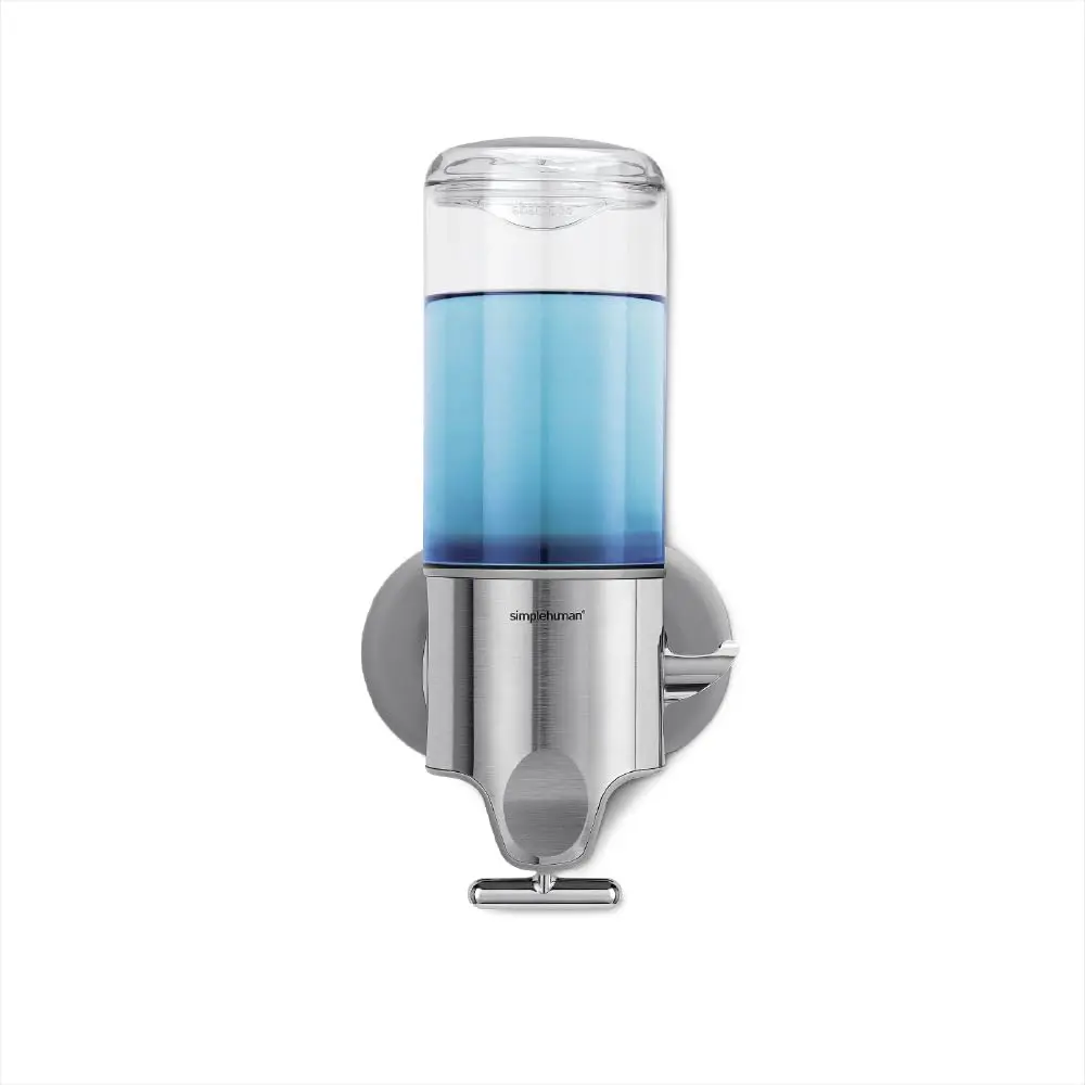simplehuman Single Wall Mount Pump, Stainless Steel | Hotel-Grade Refillable Shower Soap Dispenser, Ergonomic T-Bar Lever, No-Drill Adhesive - main product image