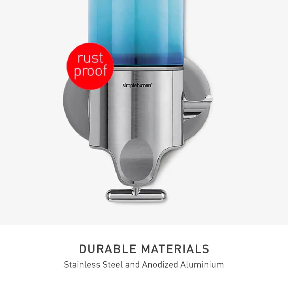simplehuman Single Wall Mount Pump, Stainless Steel | Hotel-Grade Refillable Shower Soap Dispenser, Ergonomic T-Bar Lever, No-Drill Adhesive - view 5