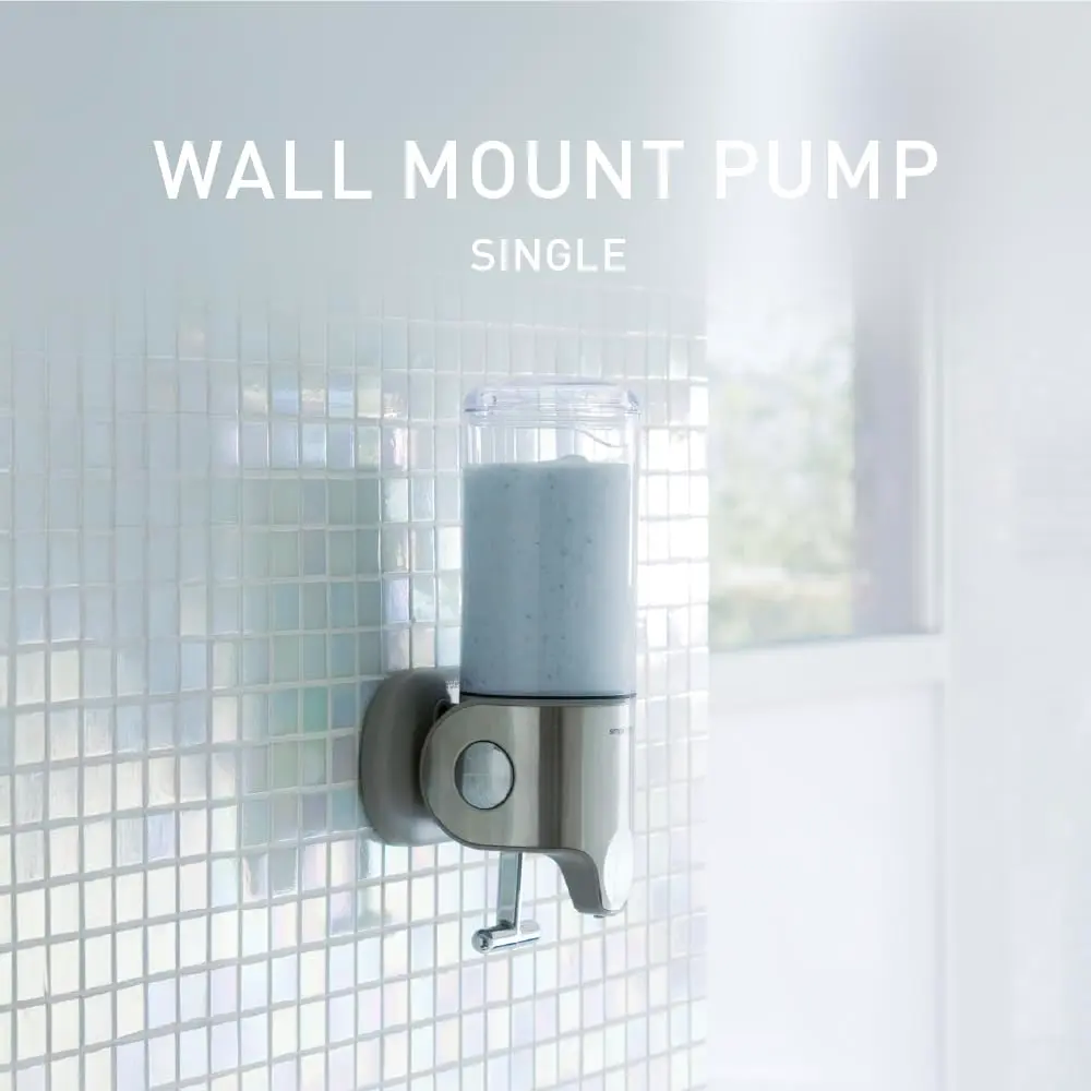simplehuman Single Wall Mount Pump, Stainless Steel | Hotel-Grade Refillable Shower Soap Dispenser, Ergonomic T-Bar Lever, No-Drill Adhesive - view 2