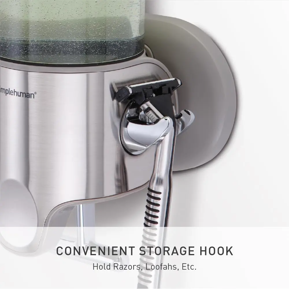 simplehuman Single Wall Mount Pump, Stainless Steel | Hotel-Grade Refillable Shower Soap Dispenser, Ergonomic T-Bar Lever, No-Drill Adhesive - view 4