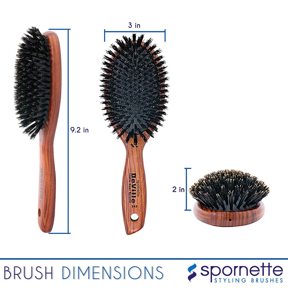 SPORNETTE Deville Boar Bristle Wooden Paddle Hair Brush for Women - Cushion Oval Hair Straightening Brush for Blow Drying, Detangling, Smoothing & Styling - view 6