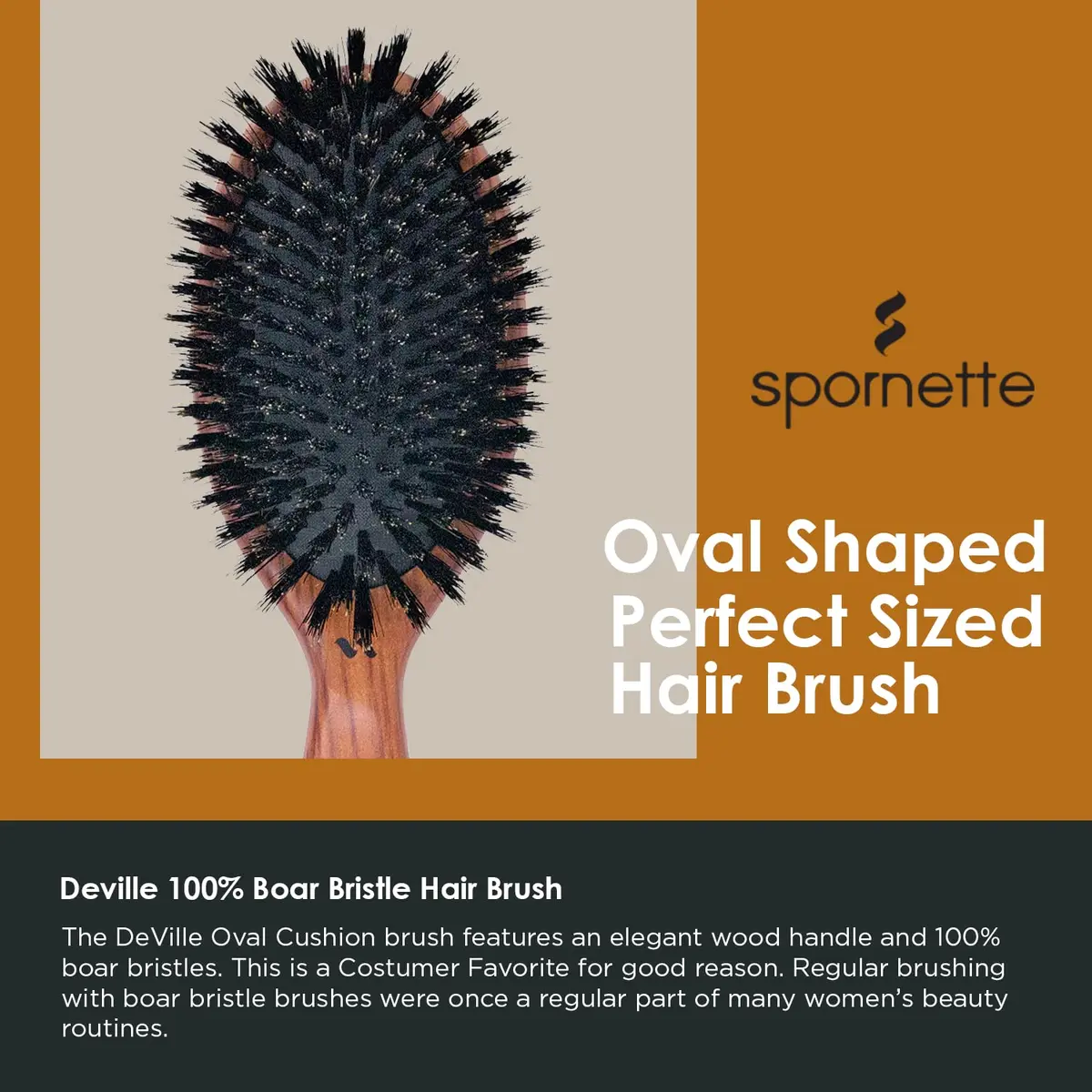 SPORNETTE Deville Boar Bristle Wooden Paddle Hair Brush for Women - Cushion Oval Hair Straightening Brush for Blow Drying, Detangling, Smoothing & Styling - view 3