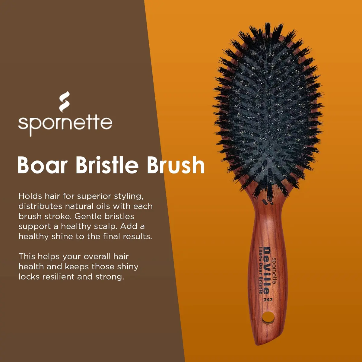 SPORNETTE Deville Boar Bristle Wooden Paddle Hair Brush for Women - Cushion Oval Hair Straightening Brush for Blow Drying, Detangling, Smoothing & Styling - view 4
