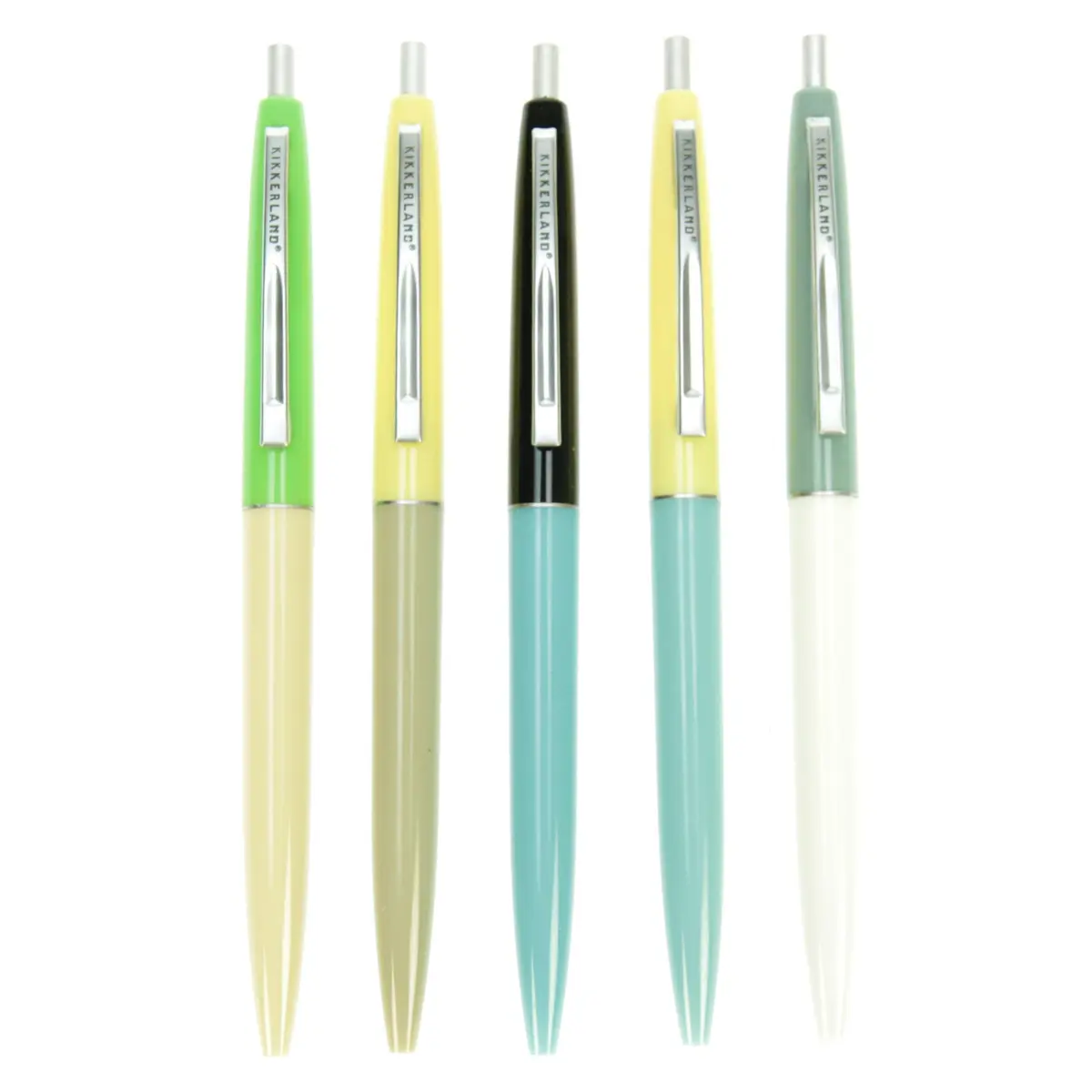 Kikkerland Retro Pens, Set of 5, Multi | Smooth, Rich Black Ink, 6 Inch Length - main product image