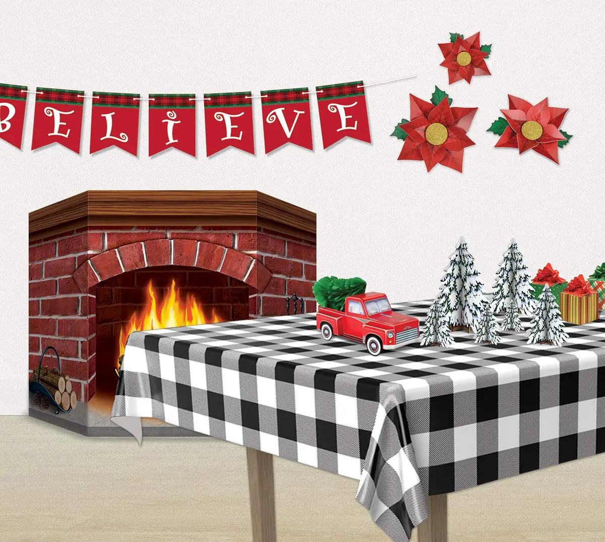 Beistle Brick Fireplace Stand-Up Party Accessory 97 cm (3 ft 1 in) x 63.5 cm (25 in) | Realistic Holiday Decor - view 2