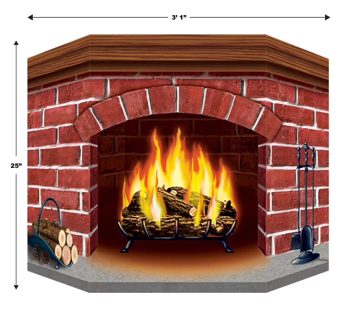Beistle Brick Fireplace Stand-Up Party Accessory 97 cm (3 ft 1 in) x 63.5 cm (25 in) | Realistic Holiday Decor - view 3