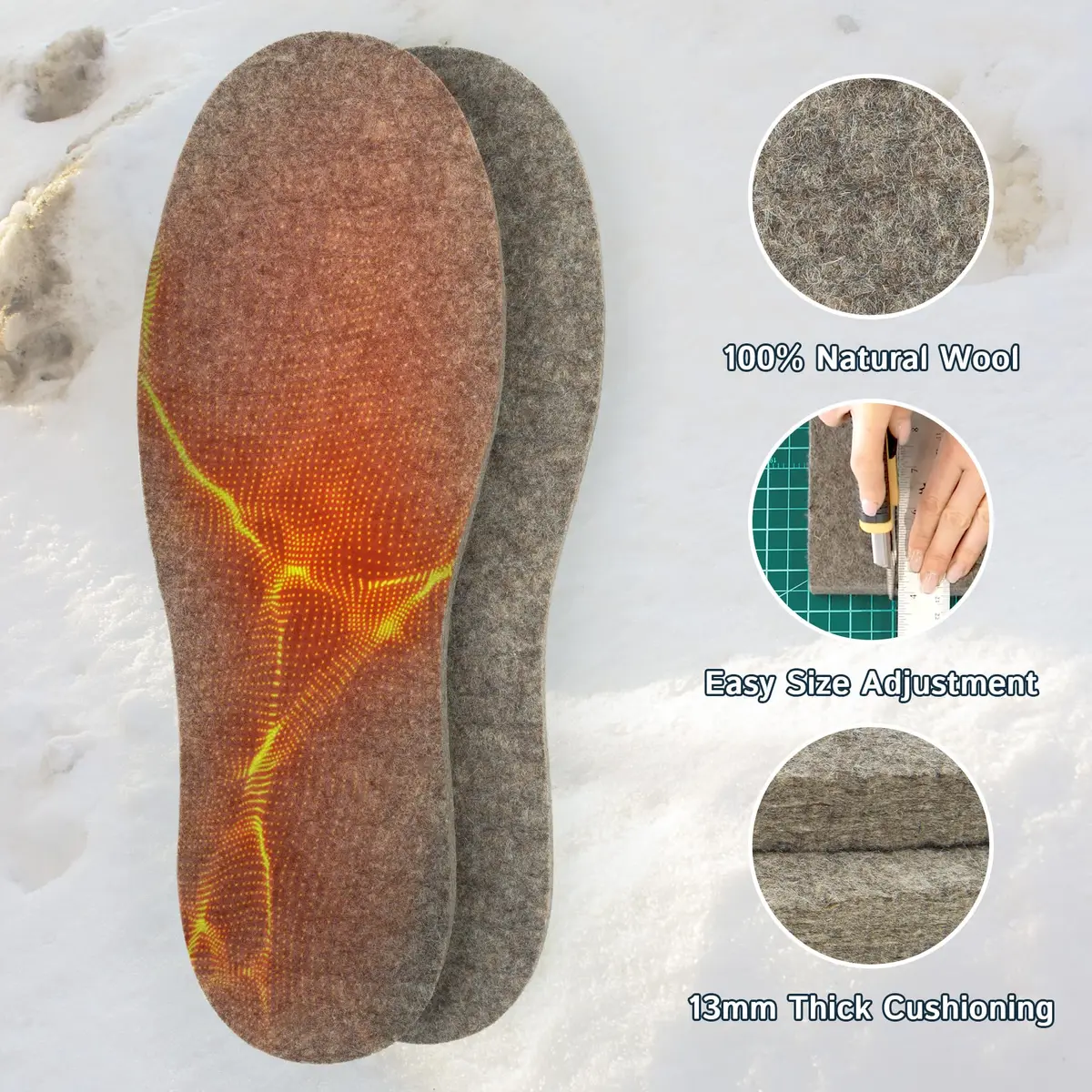 The Felt Store Wool Felt Insoles for Men and Women | 13mm Thick Shoe Inserts for Cold Weather (70-120 chars) - view 2