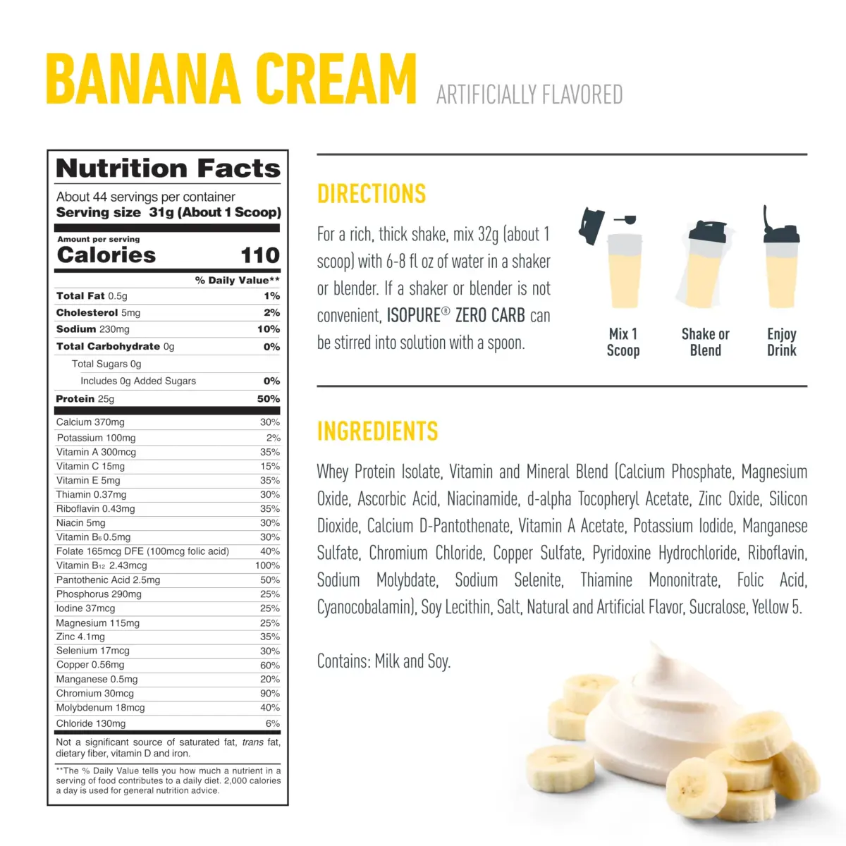 Isopure Zero Carb 100% Pure Whey Isolate Protein Powder Banana Cream 3lb (1.36kg) | 25g Protein Per Serving - view 7