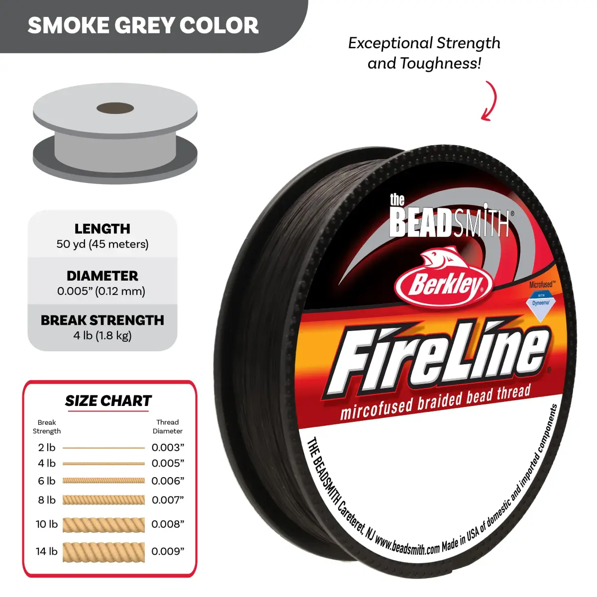 The Beadsmith Fireline Braided Thread 4lb Test 50 Yards 0.12mm Smoke Grey | Strongest Fiber Per Diameter - view 4