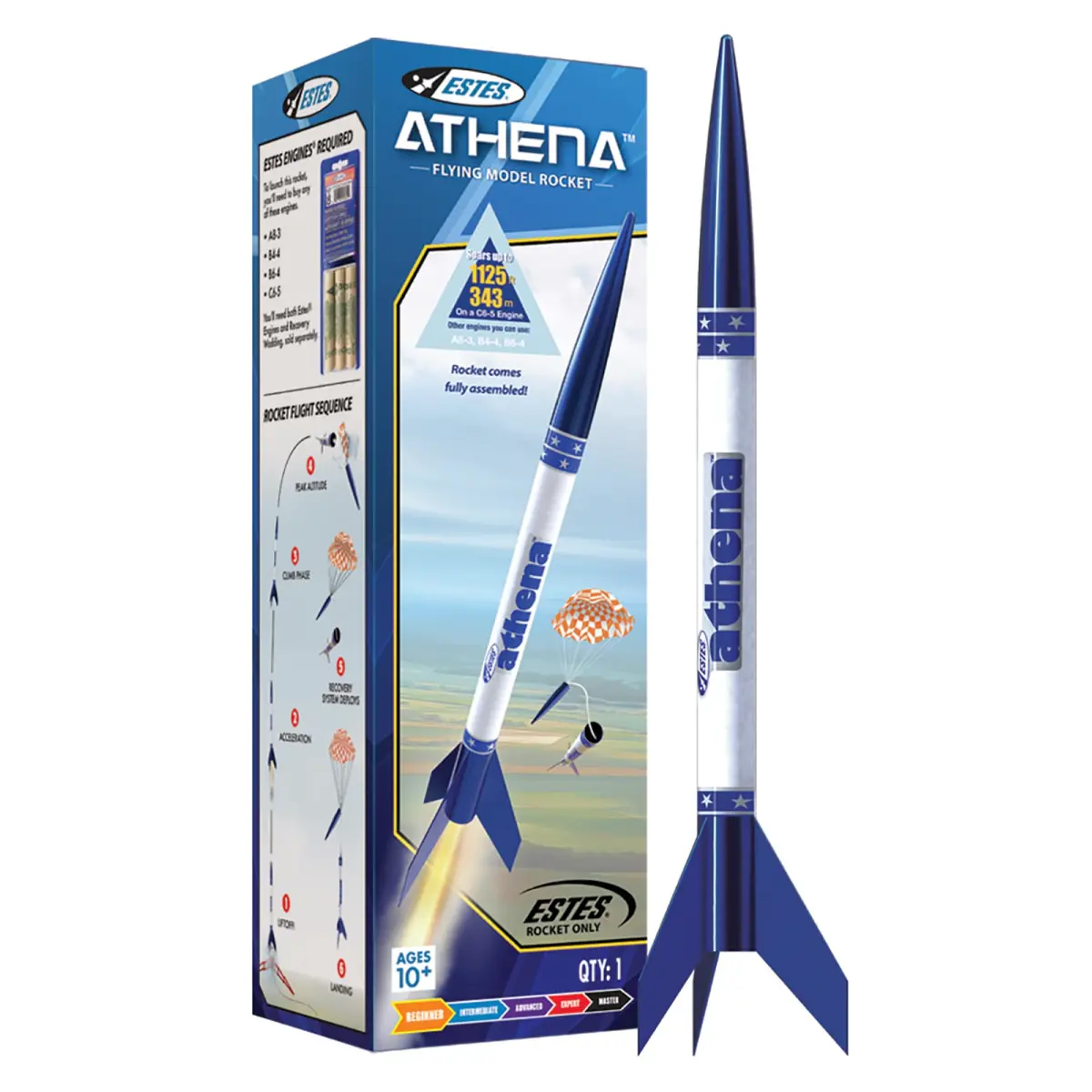 Estes Athena Rocket-Building Kit for Ages 10+ | Ready-to-Fly Model Rocket with Parachute (17 in / 43 cm, Blue) - main product image