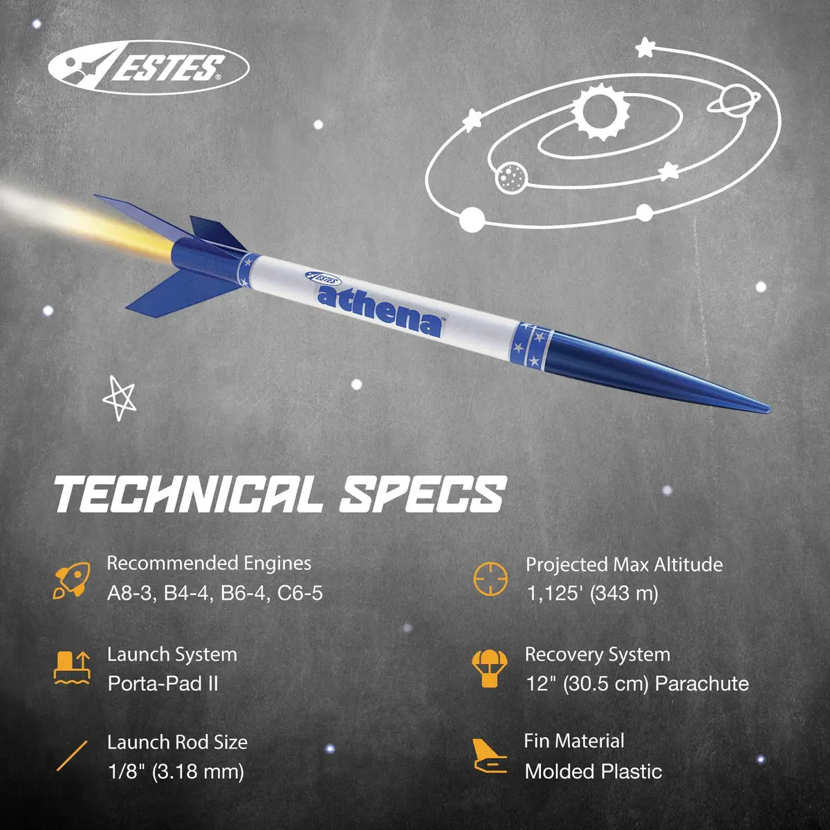 Estes Athena Rocket-Building Kit for Ages 10+ | Ready-to-Fly Model Rocket with Parachute (17 in / 43 cm, Blue) - view 5