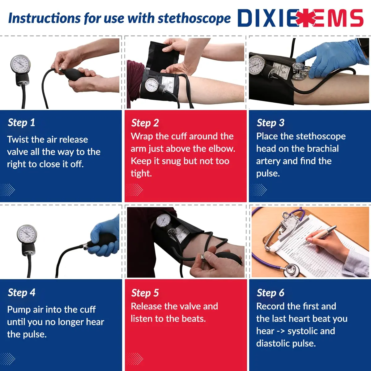 Dixie EMS Deluxe Aneroid Sphygmomanometer Blood Pressure Set with Adult Cuff, Carrying Case & Calibration Tool - Navy | 25.4cm-40.6cm (10"-16") - view 6
