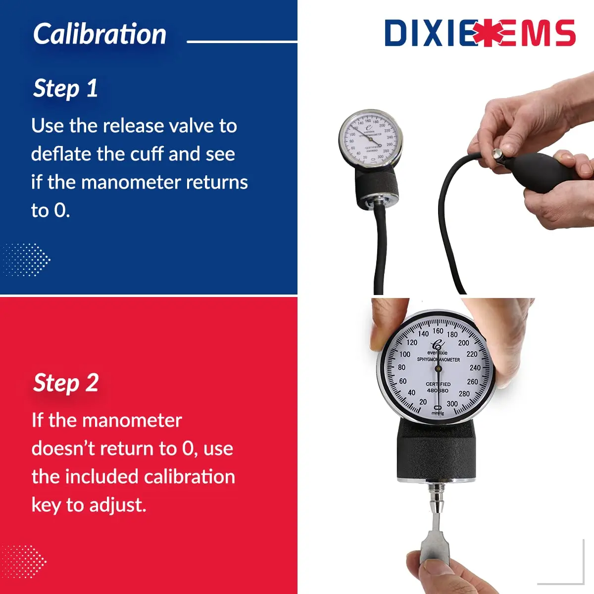 Dixie EMS Deluxe Aneroid Sphygmomanometer Blood Pressure Set with Adult Cuff, Carrying Case & Calibration Tool - Navy | 25.4cm-40.6cm (10"-16") - view 8