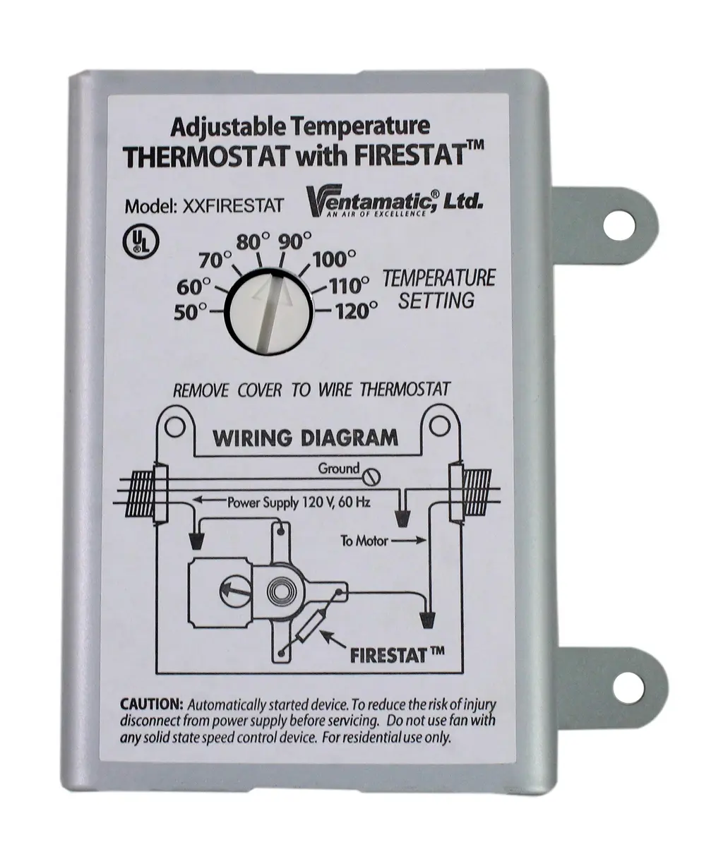 Ventamatic XXFIRESTAT 10-Amp Adjustable Programmable Thermostat with Firestat for Power Attic Ventilators, Replacement Thermostat , White | Firestat Safety & Energy Efficiency - main product image