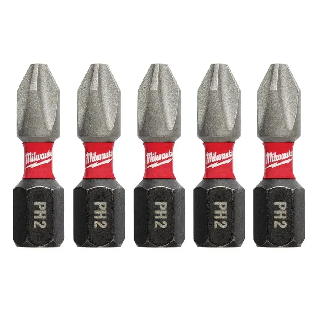 Milwaukee Shockwave Insert Bit Phillips #2, 1-inch, 5-Pack | Alloy Steel for Impact Drivers - main product image