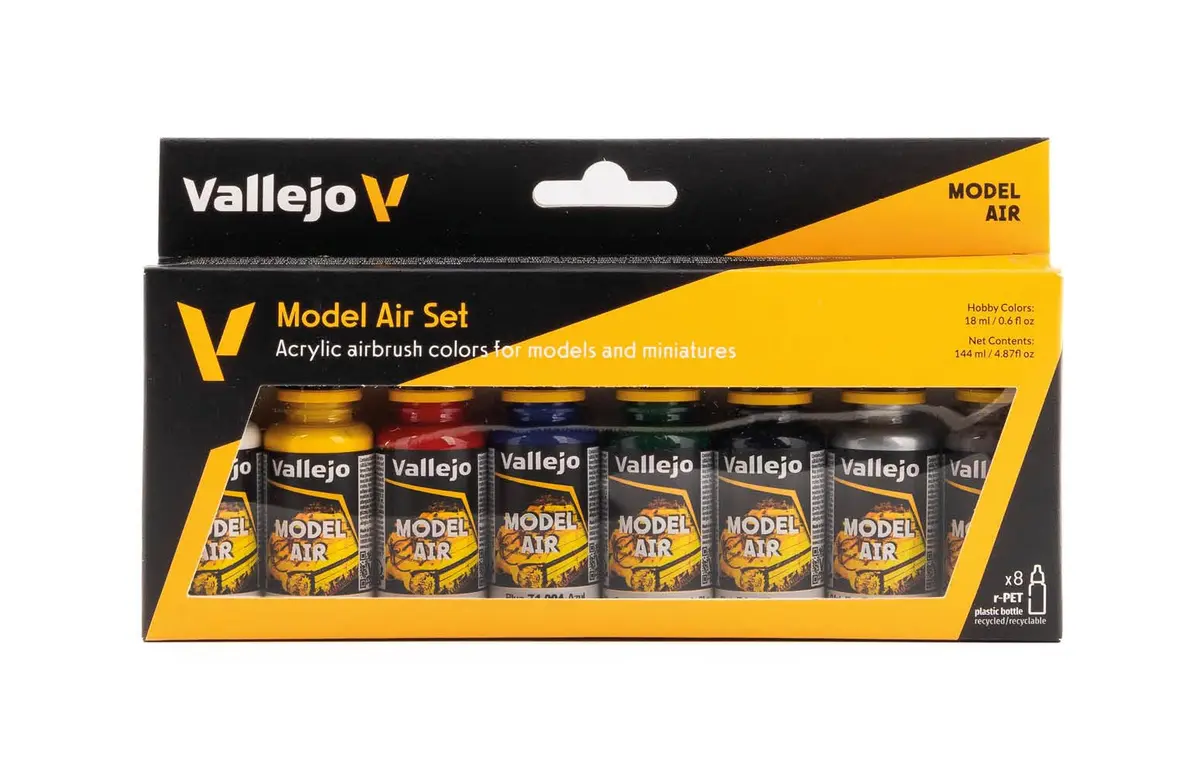 Vallejo Model Air Basic Colors Acrylic Paint Set | 8 Water-Based Pigments, Non-Toxic, Professional Grade - main product image