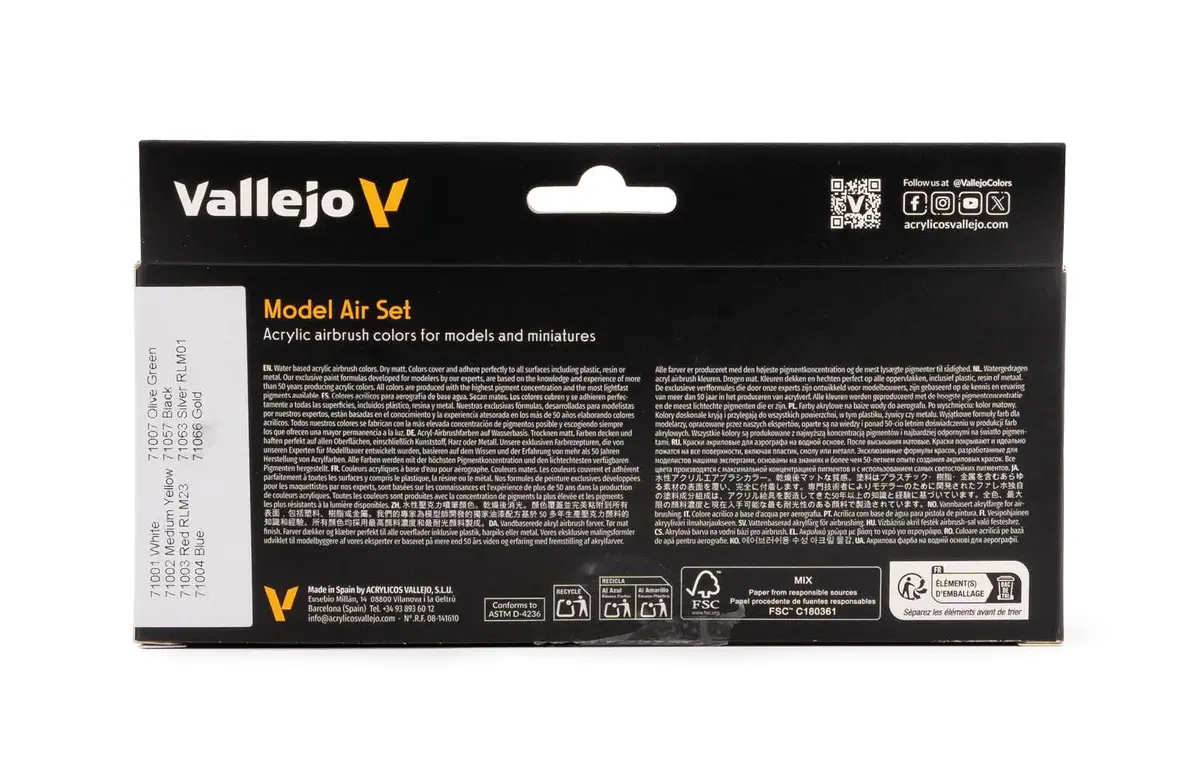 Vallejo Model Air Basic Colors Acrylic Paint Set | 8 Water-Based Pigments, Non-Toxic, Professional Grade - view 2