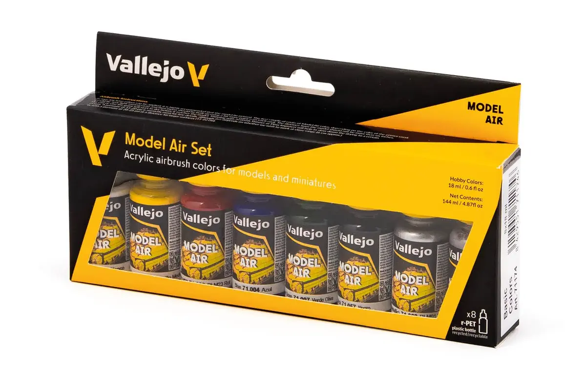 Vallejo Model Air Basic Colors Acrylic Paint Set | 8 Water-Based Pigments, Non-Toxic, Professional Grade - view 3