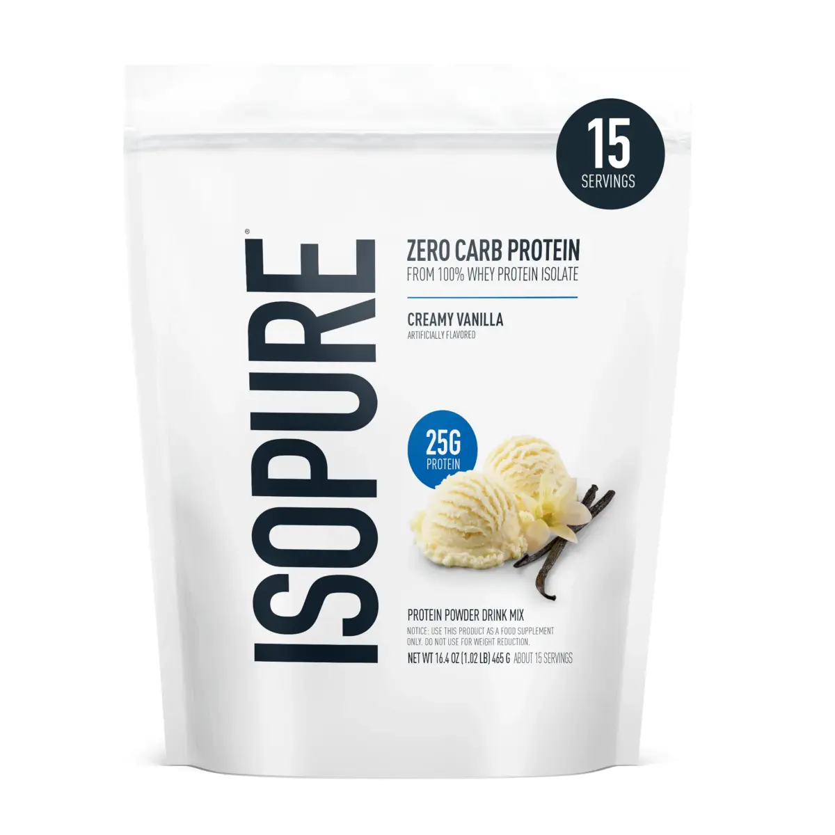 Isopure Zero Carb 100% Pure Whey Isolate Protein Powder Creamy Vanilla 1 Lb (454g) | High Protein for Muscle Recovery, Zero Carb, USA Import - main product image