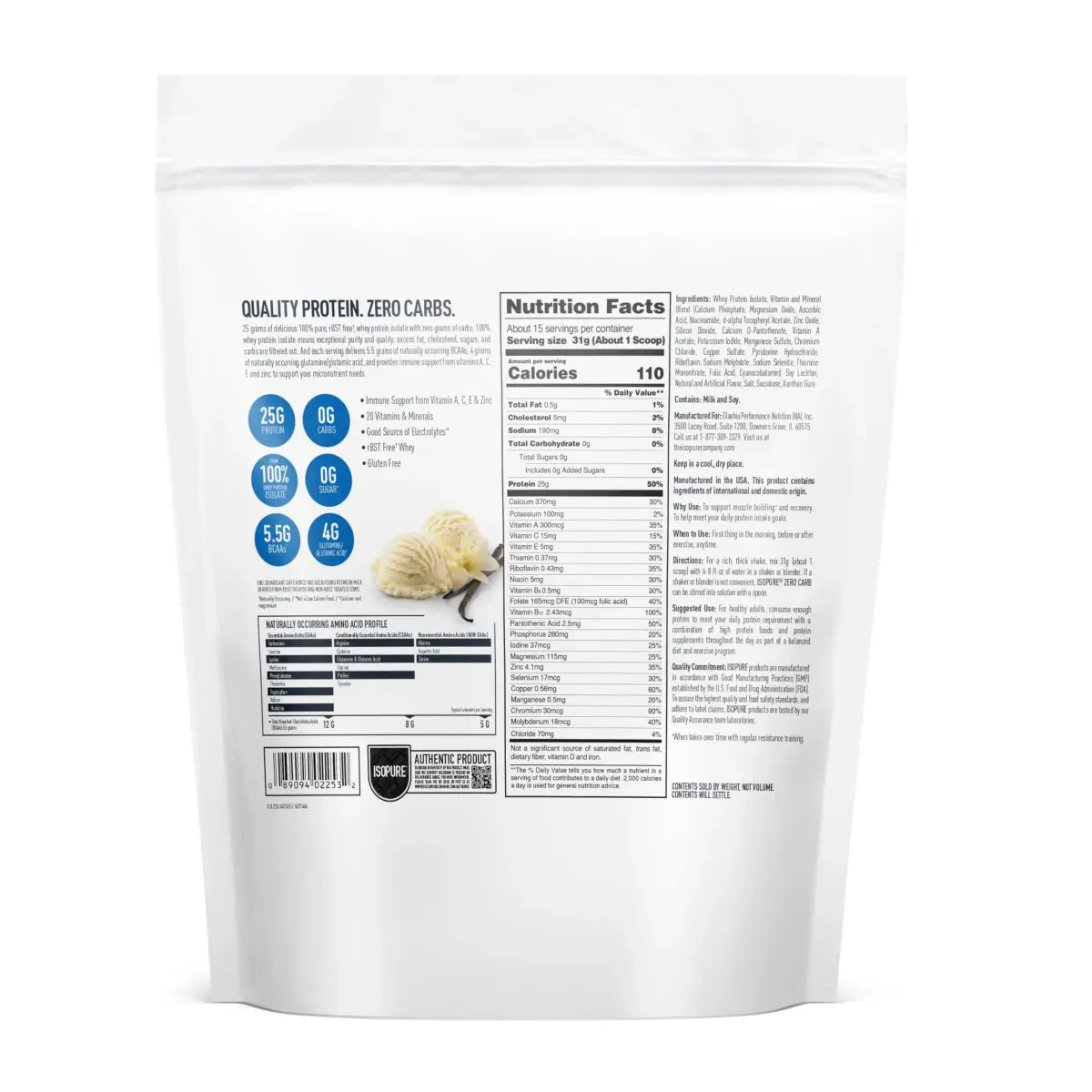 Isopure Zero Carb 100% Pure Whey Isolate Protein Powder Creamy Vanilla 1 Lb (454g) | High Protein for Muscle Recovery, Zero Carb, USA Import - view 2