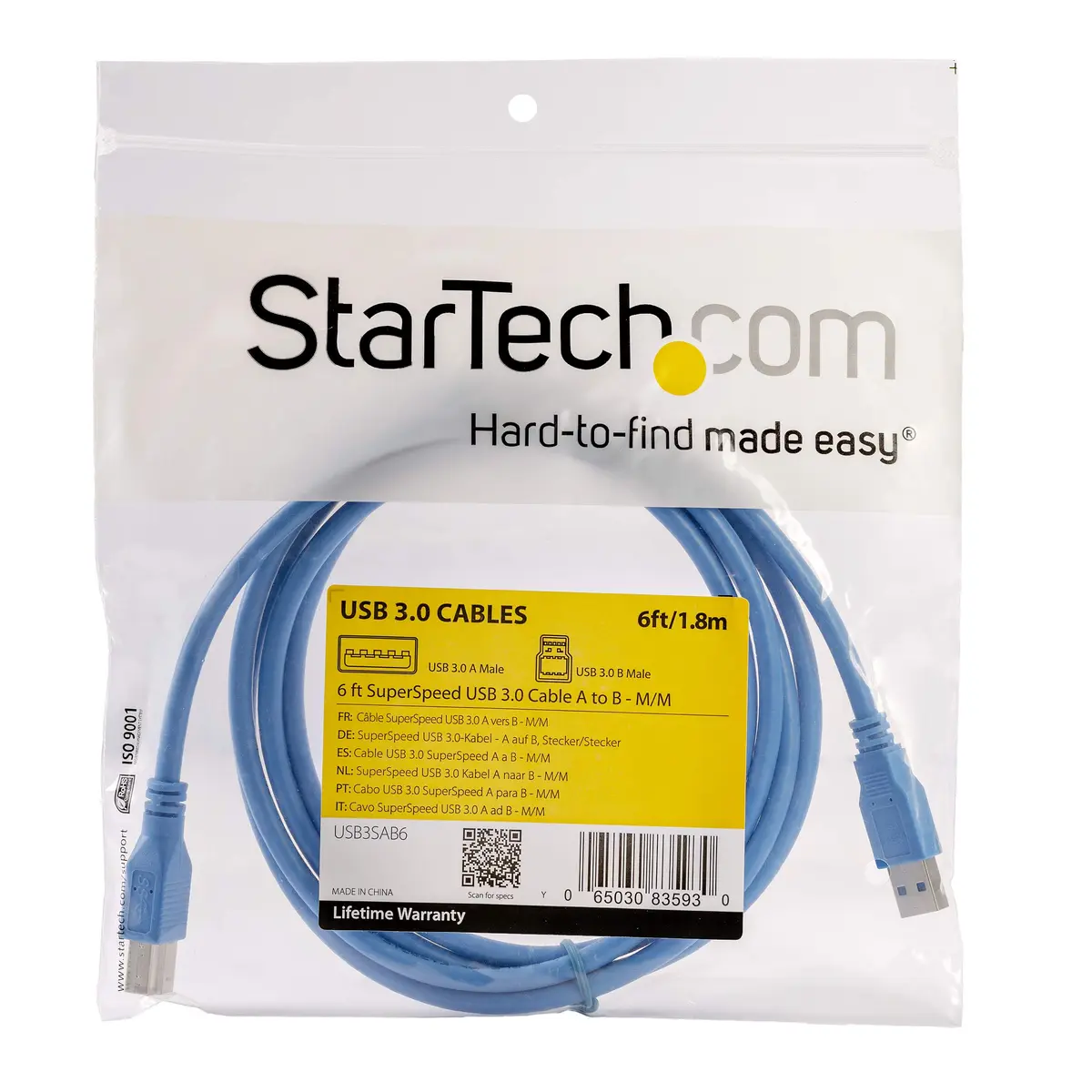StarTech.com USB 3.0 Cable, 6ft, A to B, Blue | SuperSpeed Data Transfer & Reliable Connection - view 3