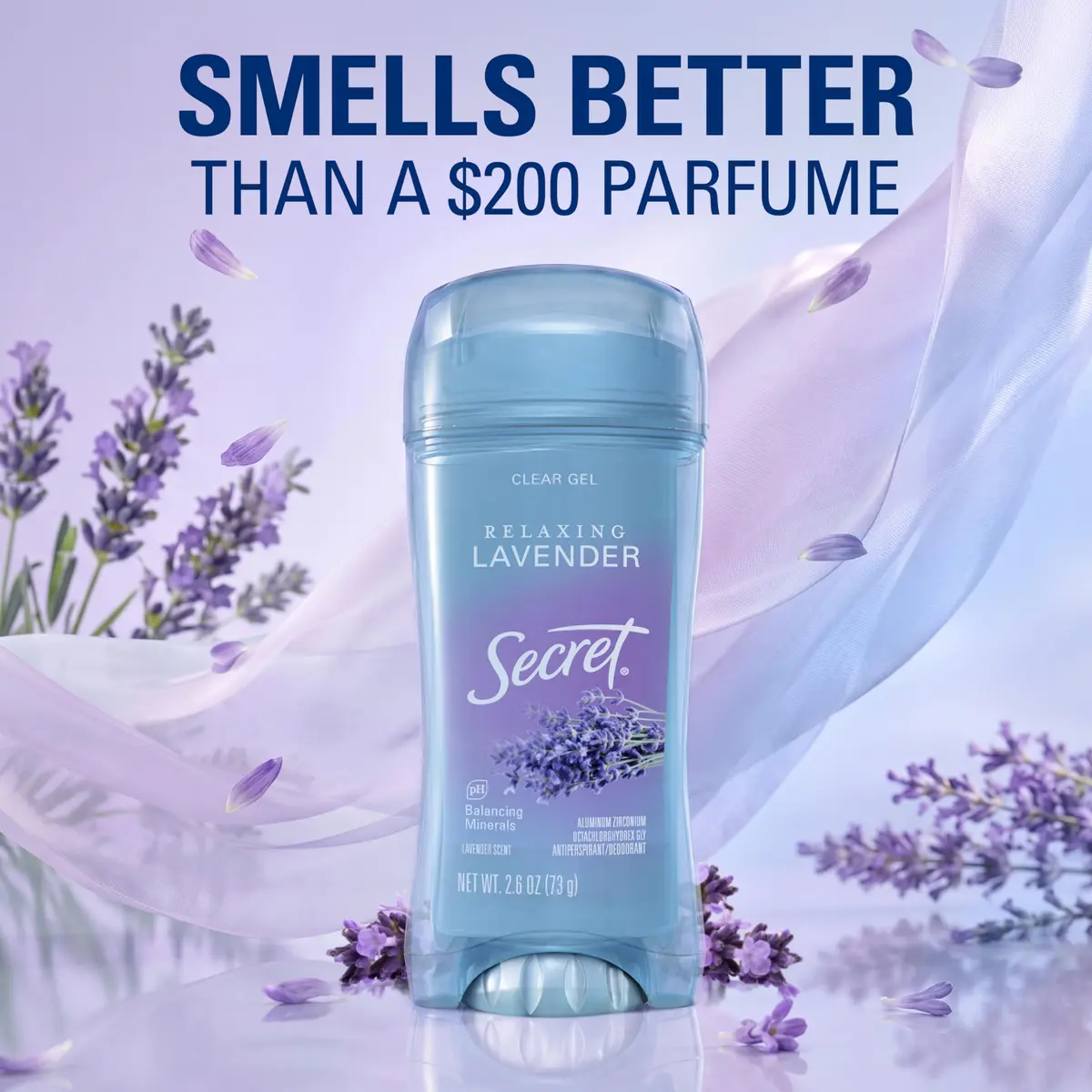 Secret Fresh Antiperspirant Deodorant for Women, 72hr Breathable Sweat & Odor Protection, Instant Freshness & Gentle, PH Balancing Minerals, Clear Gel, Relaxing Lavender Scent, 2.6 oz | 72-hour breathable sweat control - view 5