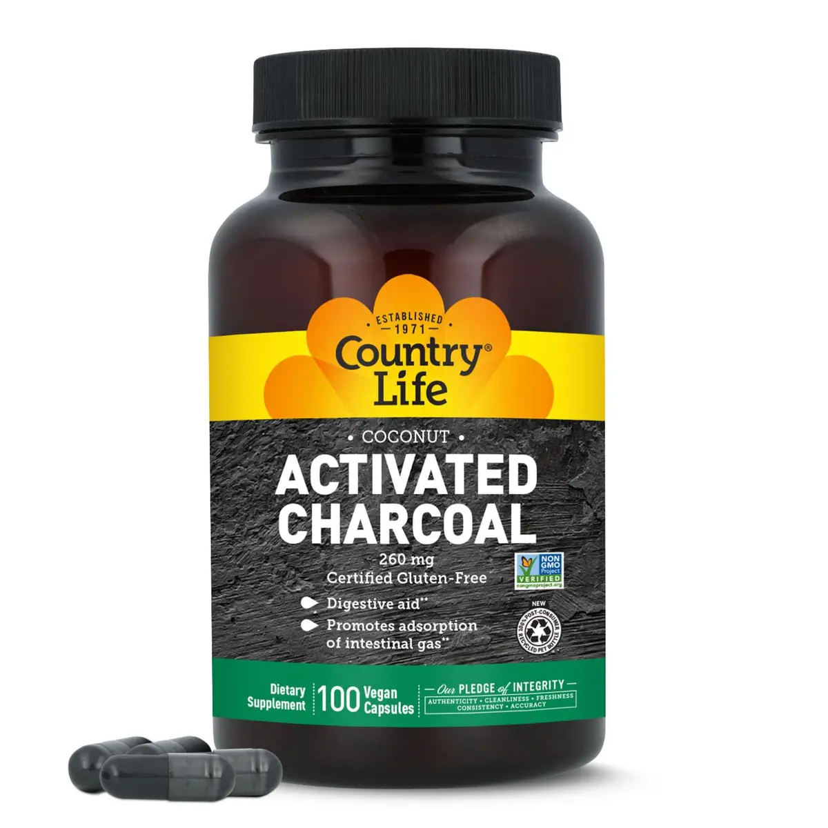 Country Life Coconut Activated Charcoal 260 mg | Vegan Digestive Support for Adults - main product image