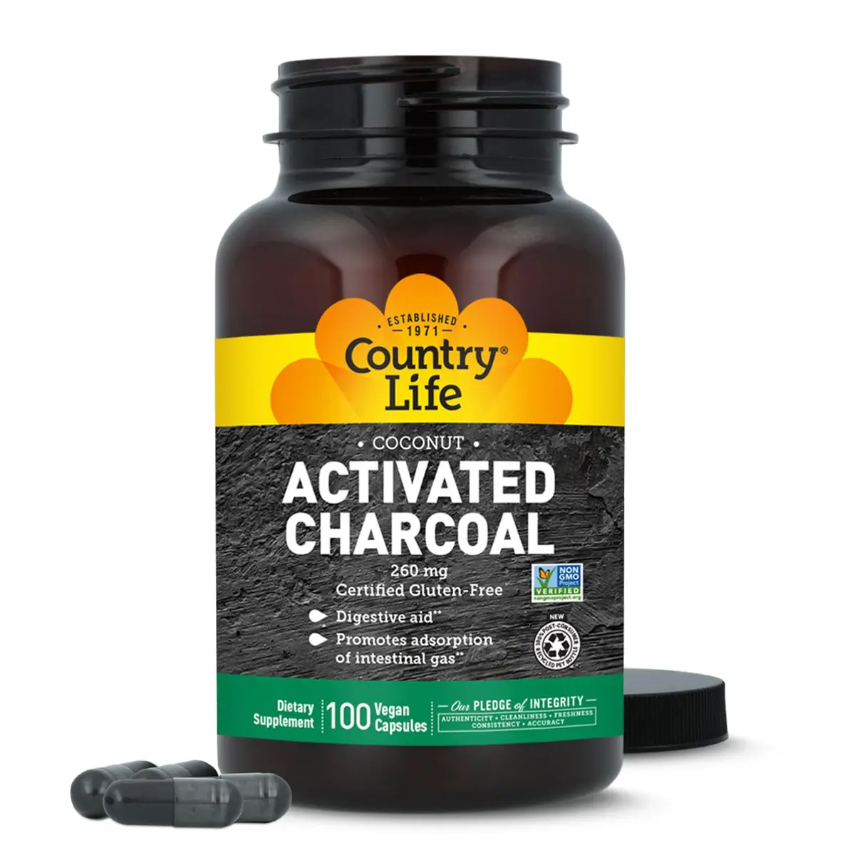 Country Life Coconut Activated Charcoal 260 mg | Vegan Digestive Support for Adults - view 5