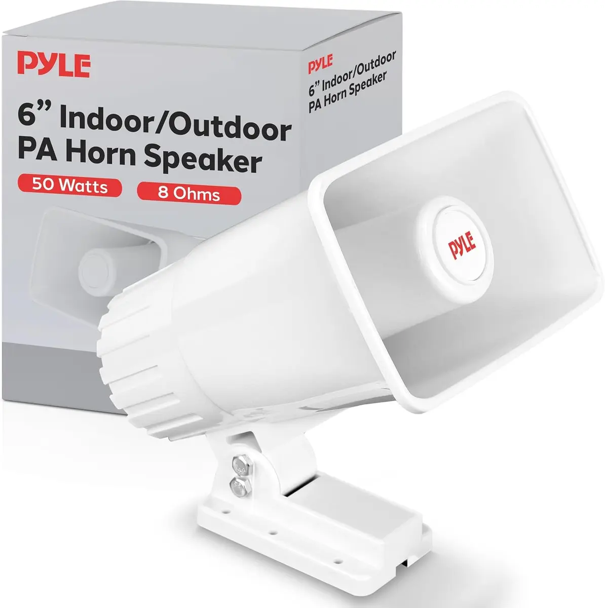 Pyle Indoor / Outdoor PA Horn Speaker - 6" PA Speaker With 8 Ohms Impedance & 50 Watts Peak Power - Mounting Bracket & Hardware Included - White - main product image