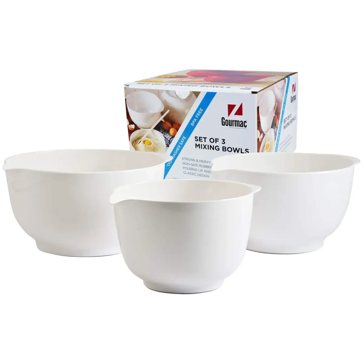 Hutzler Melamine Mixing Bowl Set: 2, 3, and 4 Liters, White | BPA-Free & Dishwasher Safe - view 6