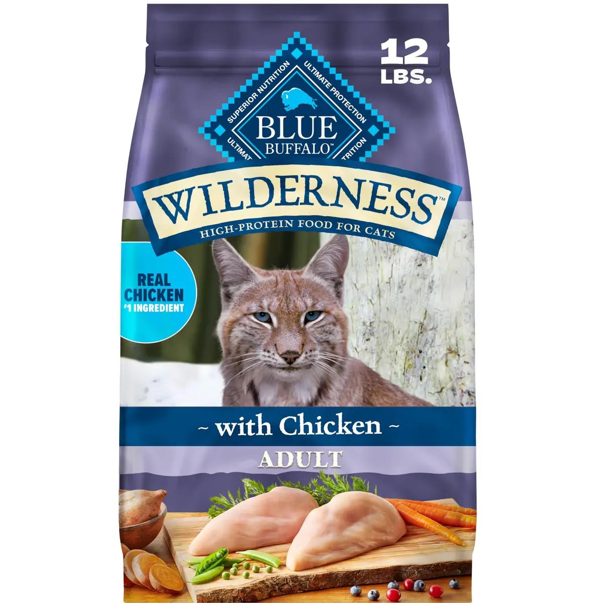 Blue Buffalo Wilderness Chicken Adult Dry Cat Food, Grain-Free, 12 lb | High-Protein, Natural Nutrition - main product image