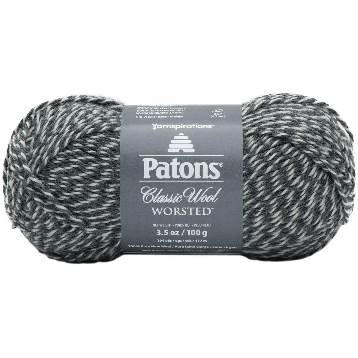 Patons Classic Wool Yarn 100% Wool Dark Grey Marl 100g (3.5oz) | Soft Worsted Weight for Crochet & Knitting - main product image