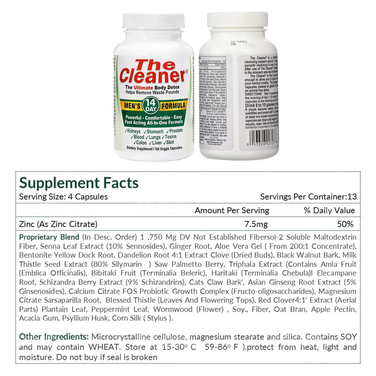 Century Systems The Cleaner Detox 104 Vegetarian Capsules | 14-Day Internal Cleansing for Men - view 8