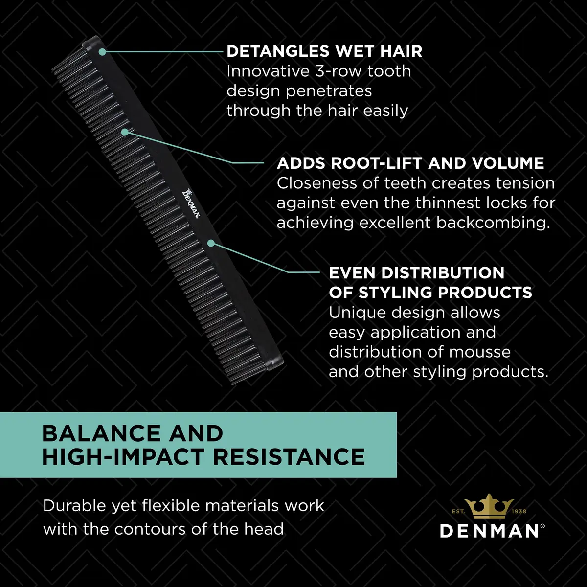 Denman Jack Dean Curl Volumiser Comb 6.9 Inch | Detangles & Defines Curly Hair - view 5