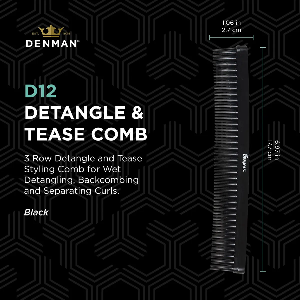 Denman Jack Dean Curl Volumiser Comb 6.9 Inch | Detangles & Defines Curly Hair - view 2