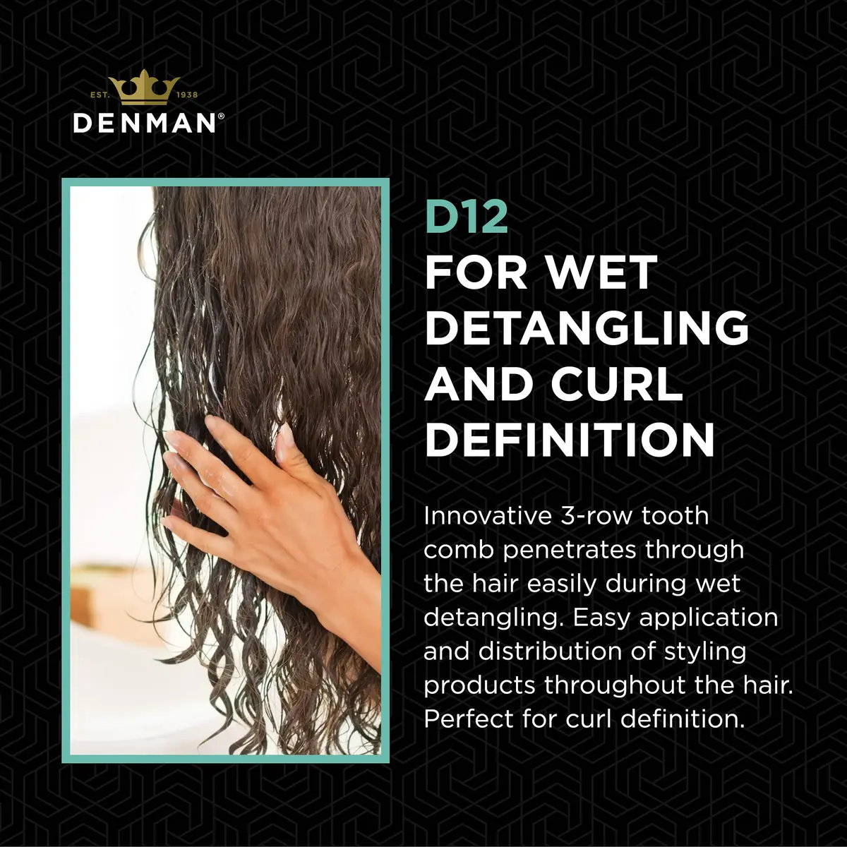 Denman Jack Dean Curl Volumiser Comb 6.9 Inch | Detangles & Defines Curly Hair - view 3
