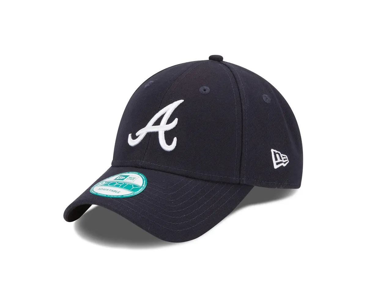 New Era MLB Atlanta Braves Road The League 9FORTY Adjustable Cap, One Size, Navy | Official MLB Fan Cap - main product image