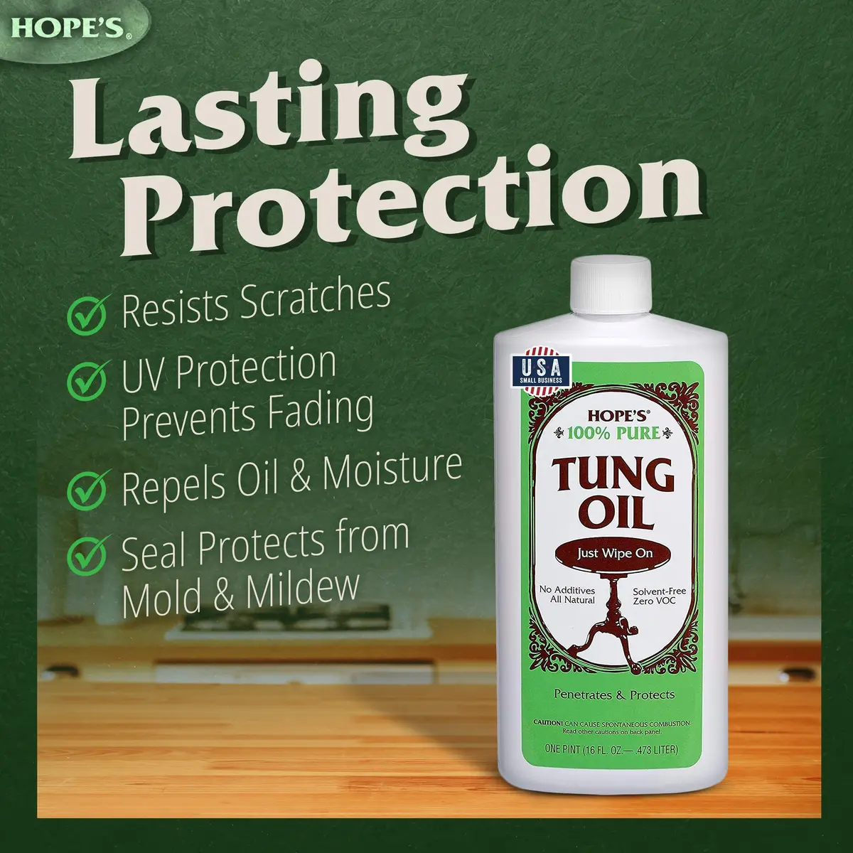 HOPE'S 100% Pure Tung Oil Wood Finish 473ml (16 Fl Oz) | Natural Waterproof Sealer for Indoor & Outdoor Projects - view 6