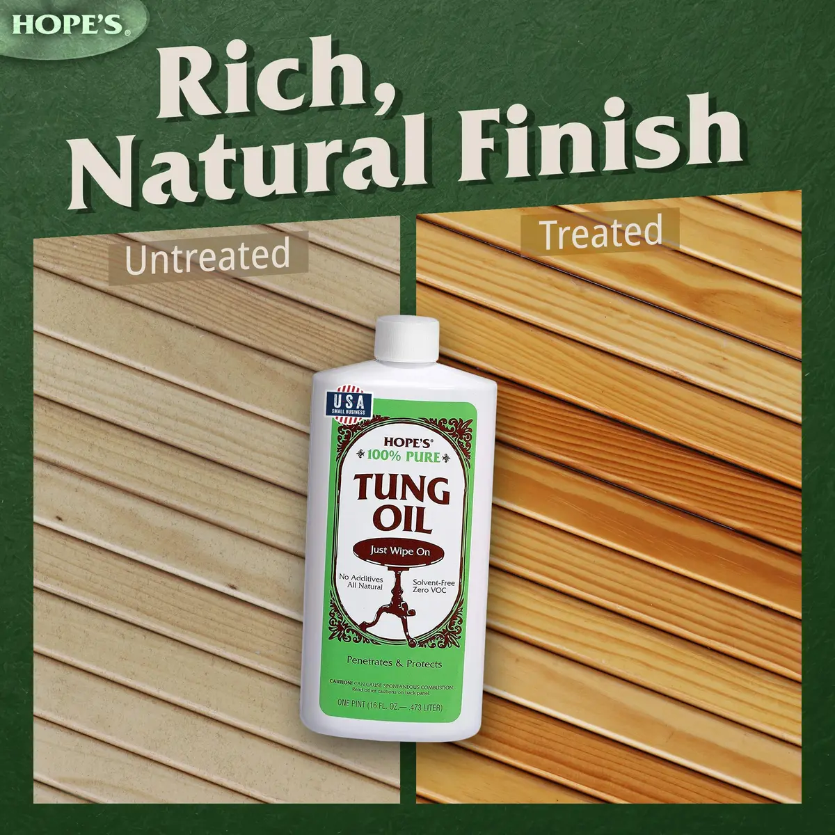 HOPE'S 100% Pure Tung Oil Wood Finish 473ml (16 Fl Oz) | Natural Waterproof Sealer for Indoor & Outdoor Projects - view 8