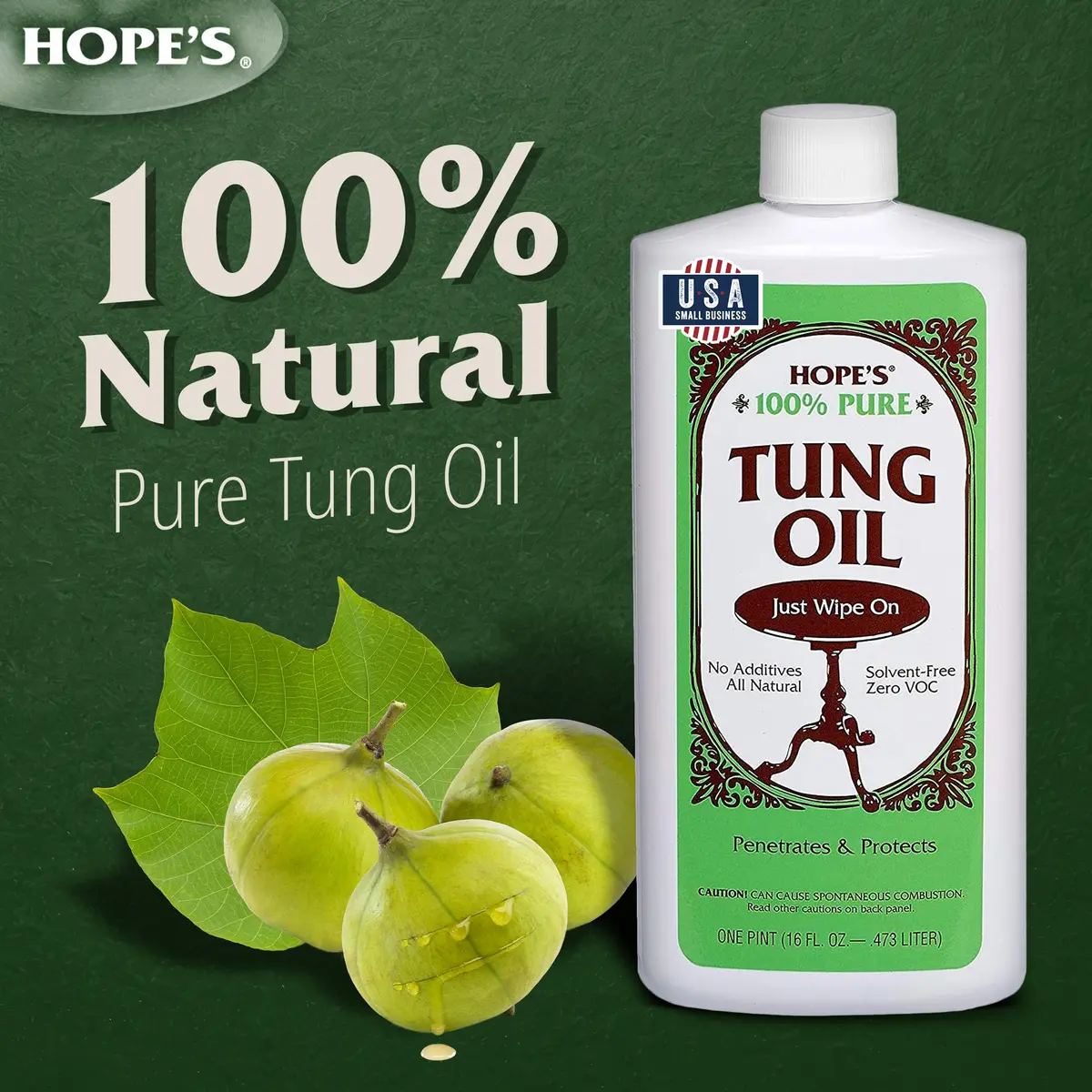 HOPE'S 100% Pure Tung Oil Wood Finish 473ml (16 Fl Oz) | Natural Waterproof Sealer for Indoor & Outdoor Projects - view 2