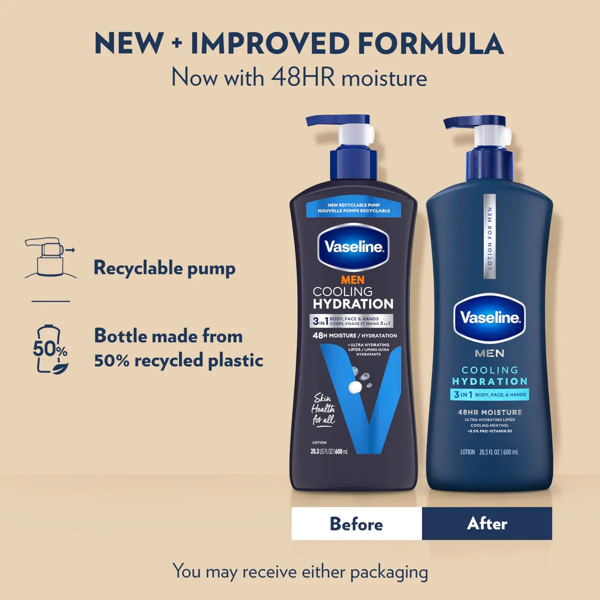 Vaseline Men Healing Moisture Body Lotion, Cooling | Deep Moisturizer for Dry & Sensitive Skin - view 3