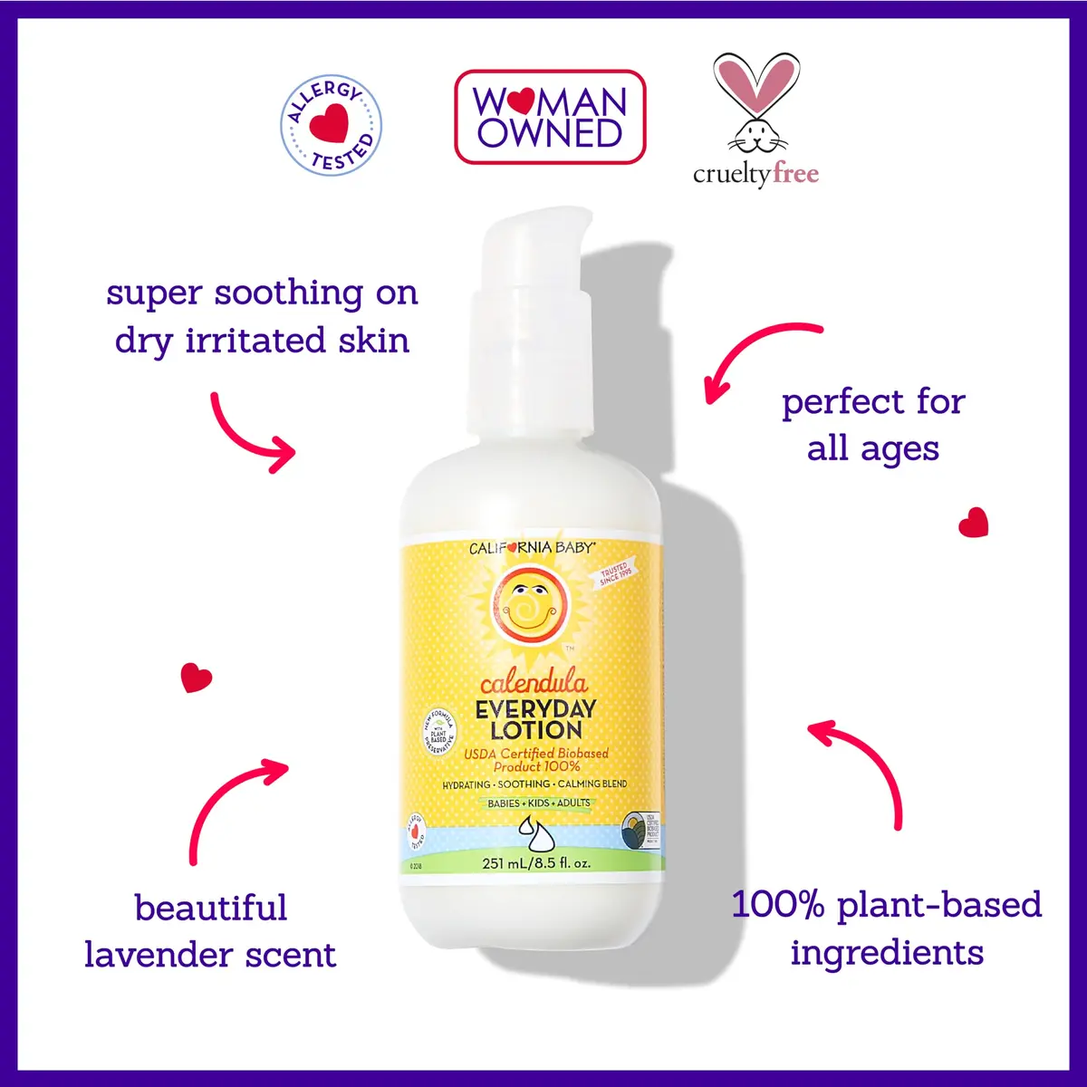 California Baby Calendula Lotion | 8.5 oz (251 ml) | USDA Certified 100% Bio-Based Moisturizer for Sensitive Skin - view 3