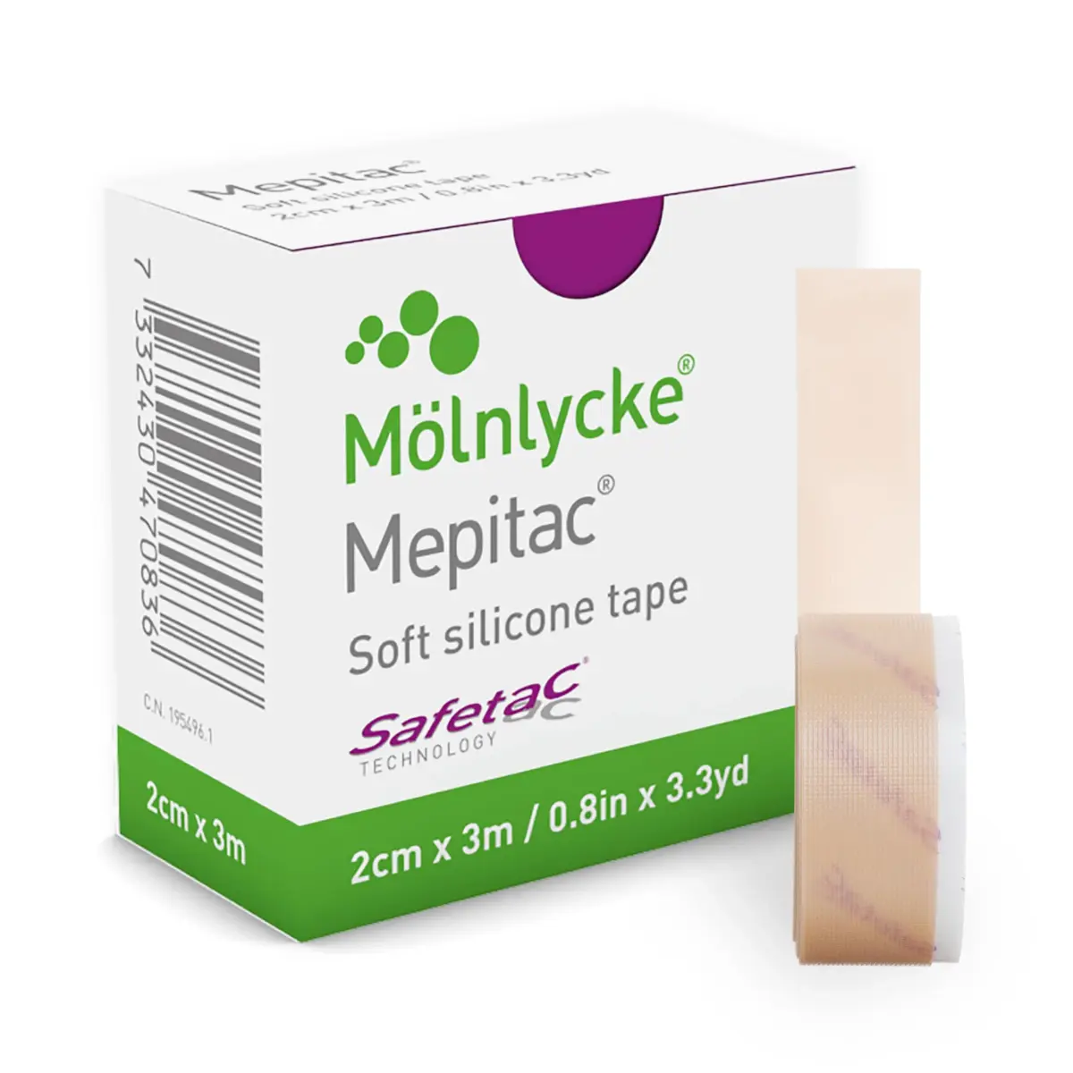 Mepitac Soft Silicone Tape 2 cm (0.8 in) x 3.3 yd | Hypoallergenic & Breathable for Sensitive Skin - main product image