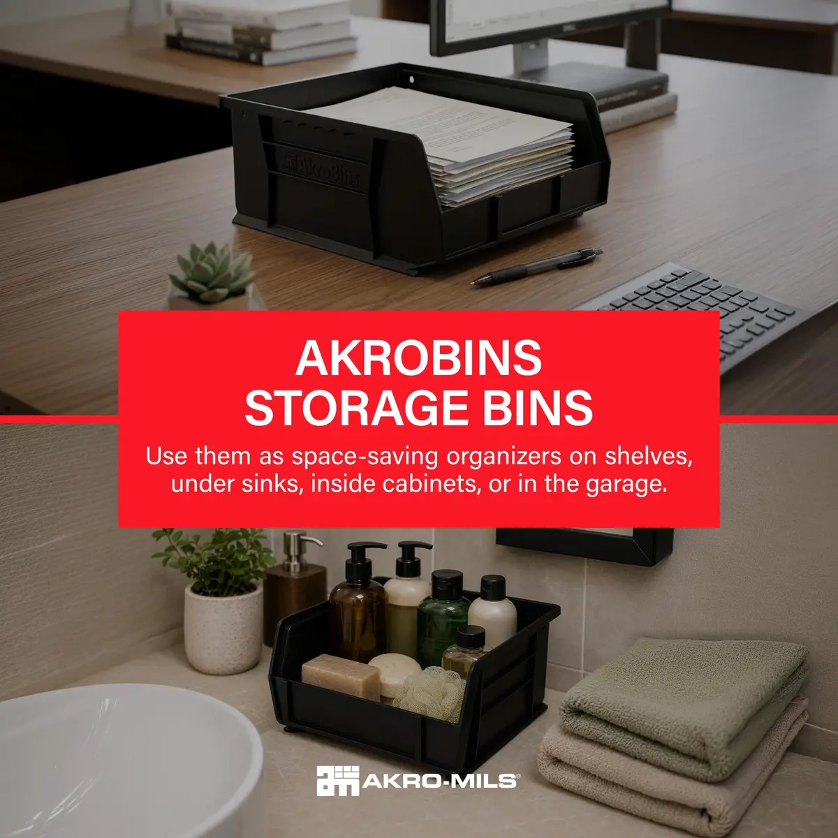 Akro-Mils AkroBins Plastic Storage Bins 11"x11"x5" Black 6-Pack | Heavy Duty Industrial Organizer - view 2