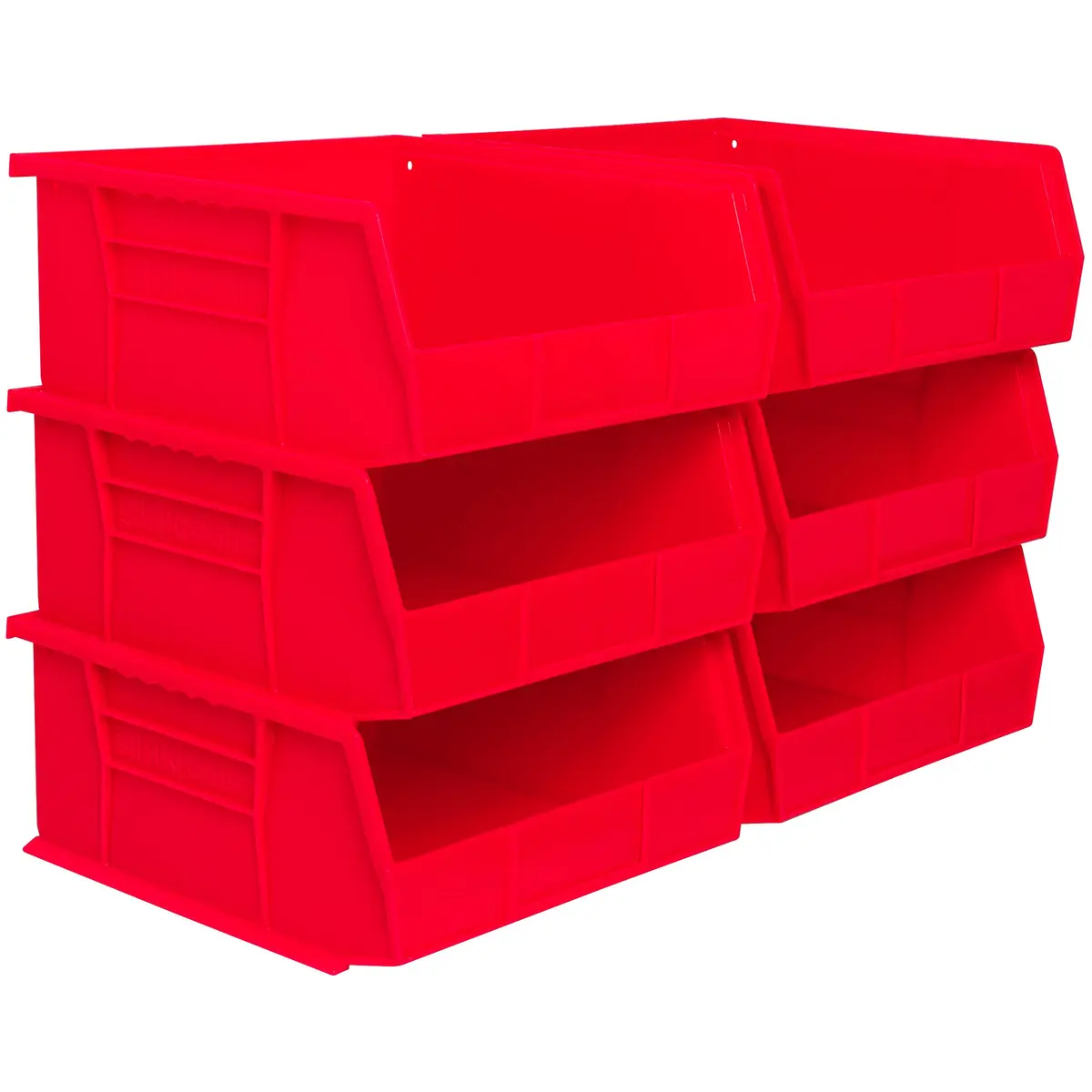 Akro-Mils AkroBins Plastic Storage Bins 11"x11"x5" Red 6-Pack | Heavy Duty Stackable Organizer for Garage, Pantry, Crafts - main product image