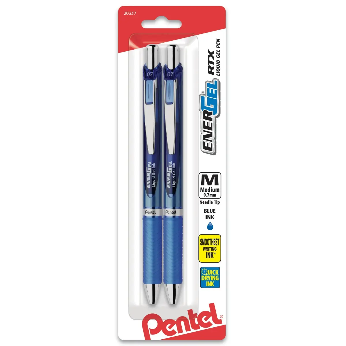 Pentel EnerGel RTX Retractable Gel Pen, 0.7mm Needle Tip, Blue Ink, 2-Pack (15.6g) | Smooth Writing & Fast Dry - main product image