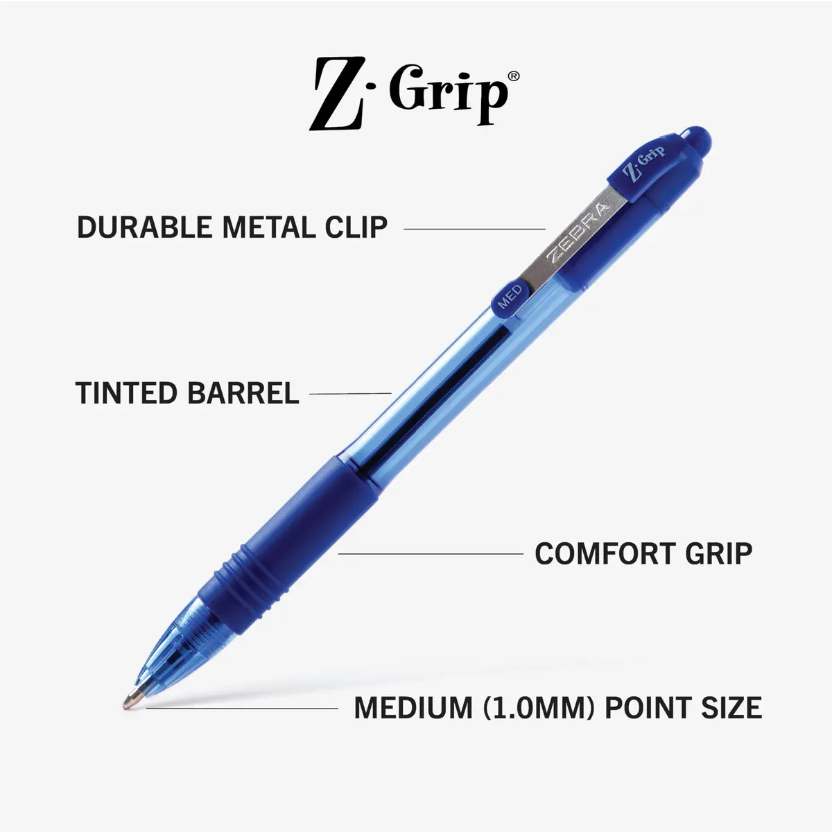Zebra Pen Z-Grip Retractable Ballpoint Pen, Blue Ink, 1.0mm, 24-Pack | Smooth Writing, Medium Point Tip, Ideal for Planners, Note-Taking, School and Office Supplies, and Everyday Writing - view 3