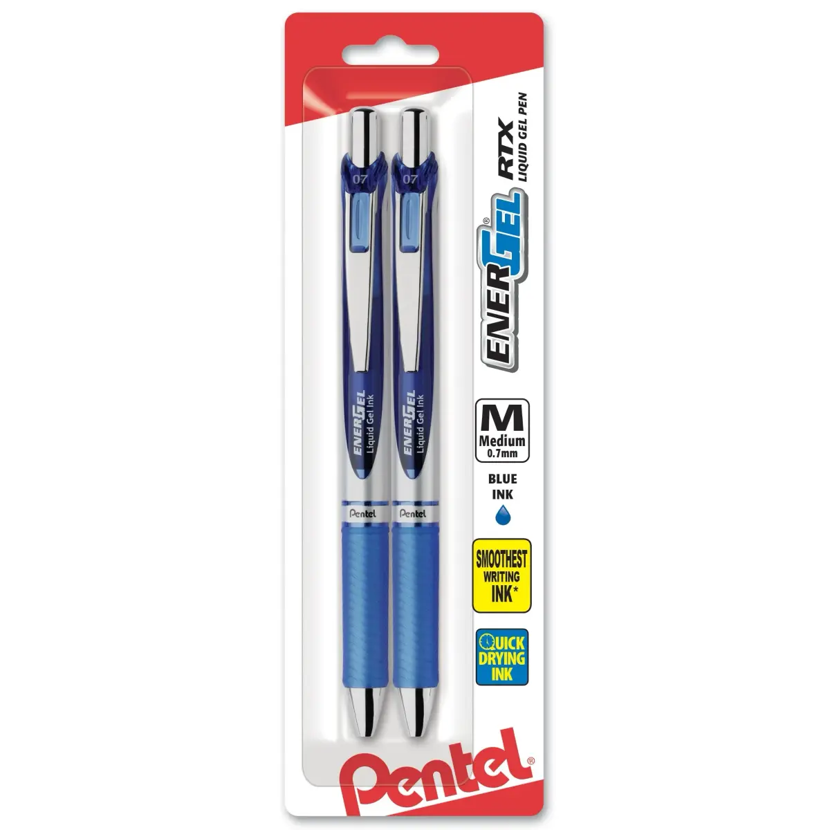Pentel EnerGel Deluxe RTX Retractable Gel Pen, 0.7mm Medium Tip, Blue Ink, 2-Pack | Smooth Ink Flow for Left-Handed Writers - main product image